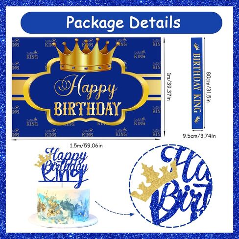 Wonmelody King Birthday Decorations for Men Happy Birthday Party Backdrop Banner for Boy's Black and Gold Balloons Happy Birthday King Decorations Cake Topper Sash King Crown Balloon for Boy Prince in Kuwait