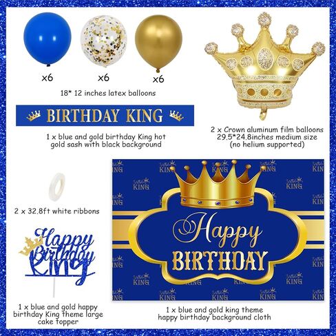 Wonmelody King Birthday Decorations for Men Happy Birthday Party Backdrop Banner for Boy's Black and Gold Balloons Happy Birthday King Decorations Cake Topper Sash King Crown Balloon for Boy Prince in Kuwait