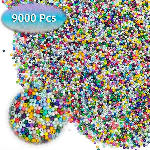 8/0 Craft Glass Seed Beads Bulk, 3mm Pony Beads Hair Beads Waist Beads for Jewelry Making, 4000 Pcs Colorful Bracelet Beads Small Beads for Ladies, Neckalce Waist Earring DIY Craft (Mixed Color) in Kuwait