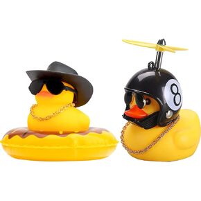wonuu Car Rubber Duck 2Pcs of Car Ornament for Car Dashboard Decoration Accessories with Propeller Helmet Mini Sun Hat Swim Ring Necklace and Sunglasses (Cowboy Hat&Pink Hat White Star)