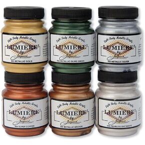 Jacquard Lumiere Metallic Paints 6 Color Set - Stunning Light-Bodied Paint Formulated to Last - Washfast on Fabric and Weather Resistant