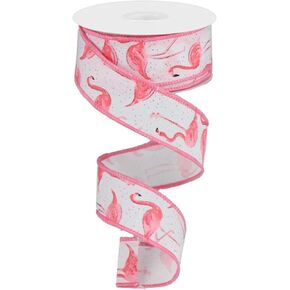 Glitter Flamingos Wired Edge Ribbon, 10 Yards (Bright Green, 1.5 Inch)