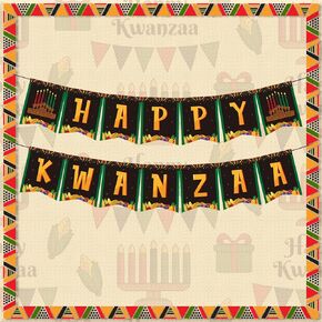 ALIBBON Happy Kwanzaa Banner Kwanzaa Decorations for Fireplace African Heritage Holiday Banner Black Yellow Kwanzaa Decor for Mantel Wall Window Kwanzaa Party Favor Supplies