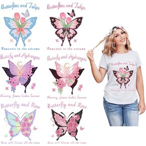 Butterfly and Flower Iron on Decals for Clothing Fabric,Heat Transfer Stickers Vinyl Patches for DIY Couple Clothing T-Shirt Sportswear Hats Gloves Scarves Backpack Canvas Bags Tablecloths Pillow in Kuwait