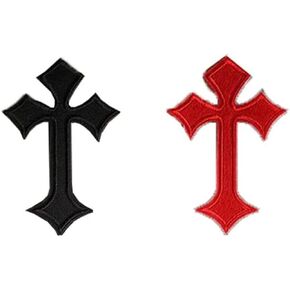 أسود أحمر الصليب التطريز بقع الصليب خياطة الحديد على شارات القوطية المطرزة لحقيبة الجينز قبعة تي شيرت DIY يزين الحرفية الديكور in Kuwait