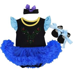 IBTOM CASTLE Baby Girls Princess Coronation Costume Fancy Dress Party Romper Bodysuit Cosplay Headband Shoes 3pcs Outfits Set