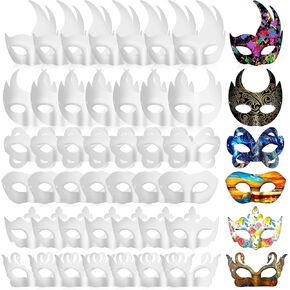 Leyndo 48 Pieces Paper Art Masks Half Face White Craft Masks DIY Blank Masks Masquerade Mask for Mardi Gras Cosplay Party