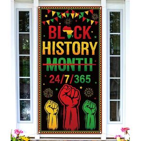 Nepnuser Black History Month Door Cover Afro African American National Holiday Party Decoration School Classroom Front Door Hanging Banner in Kuwait