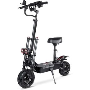TIFGALOP Electric Scooter High Power Dual Drive 5600W Motor Up to 50 MPH and 60 Miles Range 11 Inch Tubeless Off Road Tires Electric Scooter for Adults with Detachable Seat