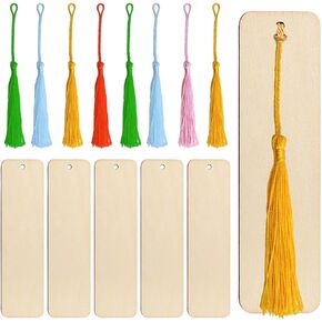 20pcs Natural Unfinished Wood Bookmarks Blank Template Wooden Bookmarks with 20pcs Colorful Tassels Ornaments for DIY Earring Keychain Crafts Jewelry Making Book Lovers