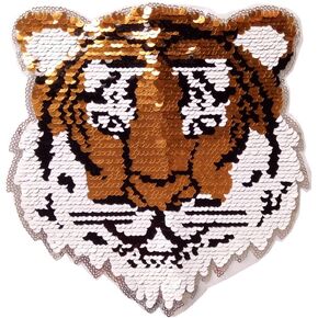 ESH7 Patches for Clothes Sew On Reversible Sequins DIY Patches Embroidered Tiger Motif Beaded Applique T-Shirt Plant Jeans Jacket Accessory Leopard Lion Animal Design