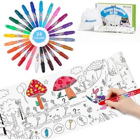 اقلام تلوين جامبو قابلة للغسل للاطفال الصغار، 24 لون، اقلام تلوين غير سامة وقابلة للالتواء، مجموعة اقلام جل حريرية كبيرة سهلة الحمل مع لفة ورق تلوين 11 انش × 157.5 انش، هدايا للاطفال الاولاد والبنات in Kuwait