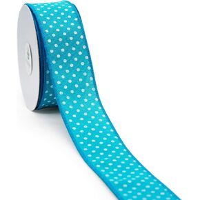 شريط سلكي منقط من CT Craft LLC لديكور المنزل، تغليف الهدايا، الحرف اليدوية، 1.5 بوصة × 10 ياردة × 1 لفة - تركواز/أبيض in Kuwait