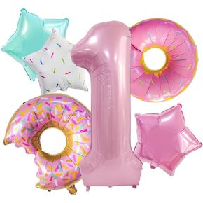 Donut Two Sweet Birthday Party Decorations Supplies for Girls, Dokuna 6 Pcs 40" Pink Donut Balloons for Donut 2nd Birthday Decorations Two Sweet Party Decoration (Donut-2)