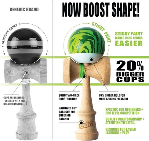 Sweets Kendamas Grain Split 2.0 Prime Kendama, Premium Skill Toy, Extra String Accessory Gift Bundle (Veggie) in Kuwait