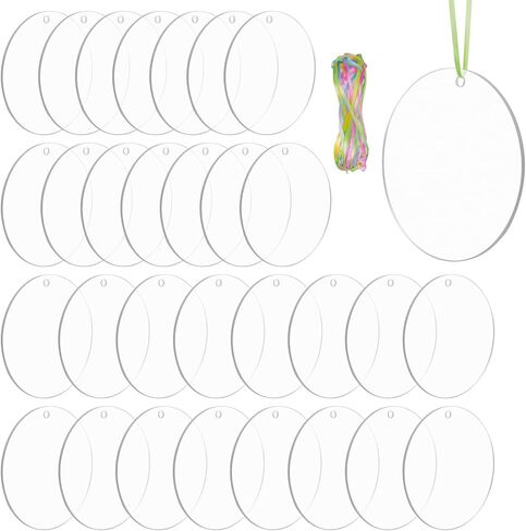 Exptolii Acrylic Blanks, Round Clear Keychain Blanks for Vinyl Projects, Circle Acrylic Blanks Key Chain Kit for Craft Bulk with Hole for DIY Keychain, Crafting and Vinyl Projects (3 Inch 30 Pcs) in Kuwait