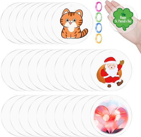 Exptolii Acrylic Blanks, Round Clear Keychain Blanks for Vinyl Projects, Circle Acrylic Blanks Key Chain Kit for Craft Bulk with Hole for DIY Keychain, Crafting and Vinyl Projects (3 Inch 30 Pcs) in Kuwait