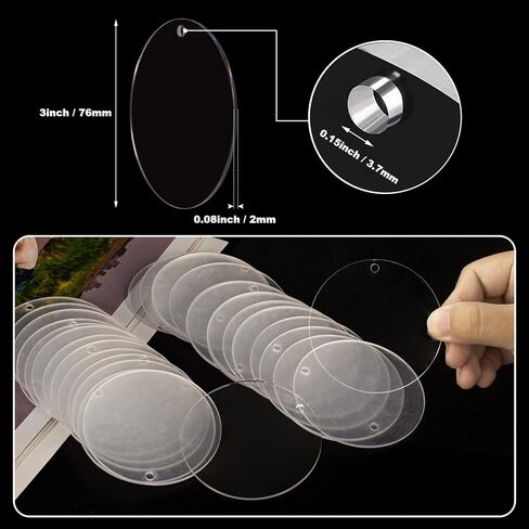 Exptolii Acrylic Blanks, Round Clear Keychain Blanks for Vinyl Projects, Circle Acrylic Blanks Key Chain Kit for Craft Bulk with Hole for DIY Keychain, Crafting and Vinyl Projects (3 Inch 30 Pcs) in Kuwait