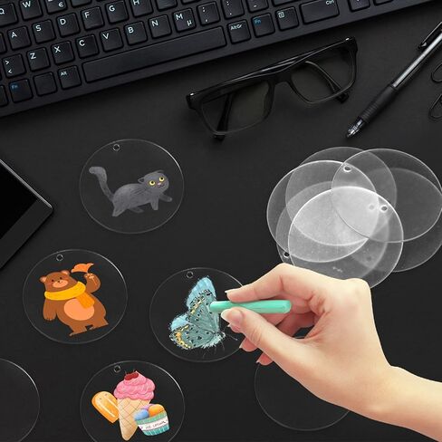 Exptolii Acrylic Blanks, Round Clear Keychain Blanks for Vinyl Projects, Circle Acrylic Blanks Key Chain Kit for Craft Bulk with Hole for DIY Keychain, Crafting and Vinyl Projects (3 Inch 30 Pcs) in Kuwait
