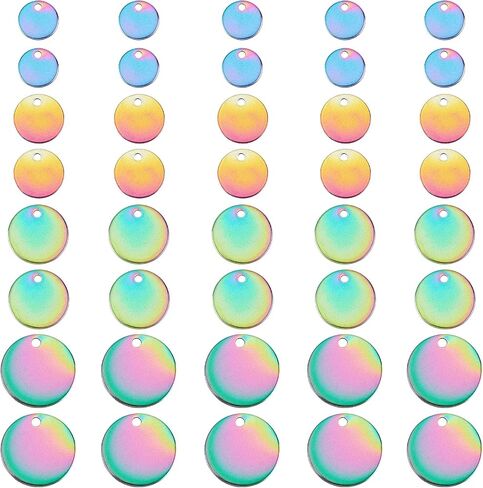 DICOSMETIC 40Pcs 4 Sizes Stainless Steel Flat Round Tag Charms Pendants Multi-color Stamping Blank Tag Pendants with Various Size for Jewelry Making Crafting Findings Accessory in Saudi Arabia