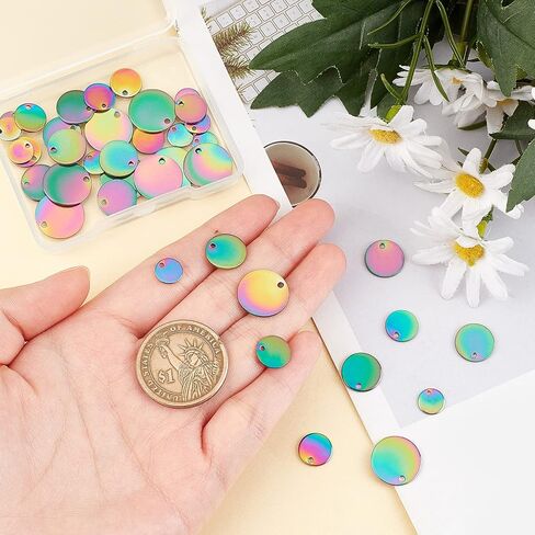 DICOSMETIC 40Pcs 4 Sizes Stainless Steel Flat Round Tag Charms Pendants Multi-color Stamping Blank Tag Pendants with Various Size for Jewelry Making Crafting Findings Accessory in Saudi Arabia