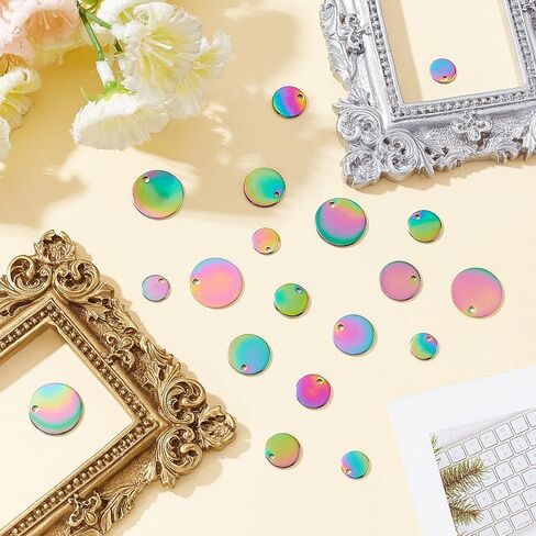 DICOSMETIC 40Pcs 4 Sizes Stainless Steel Flat Round Tag Charms Pendants Multi-color Stamping Blank Tag Pendants with Various Size for Jewelry Making Crafting Findings Accessory in Saudi Arabia