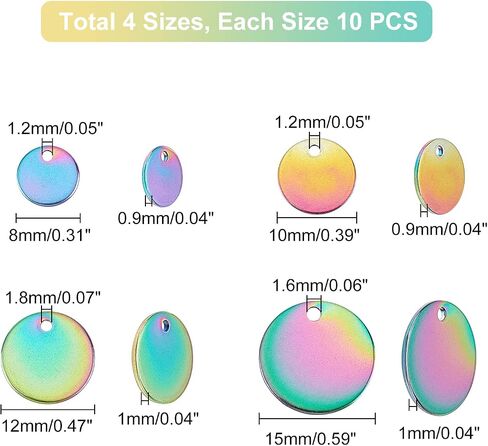 DICOSMETIC 40Pcs 4 Sizes Stainless Steel Flat Round Tag Charms Pendants Multi-color Stamping Blank Tag Pendants with Various Size for Jewelry Making Crafting Findings Accessory in Saudi Arabia