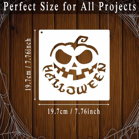 16 Pieces Halloween Stencils for Painting Reusable, Halloween Art Pumpkin Witch Bat Drawing Stencils for Painting on Wood Crafts Ornaments, 7.8 x 7.8 Inches in Kuwait