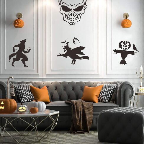 16 Pieces Halloween Stencils for Painting Reusable, Halloween Art Pumpkin Witch Bat Drawing Stencils for Painting on Wood Crafts Ornaments, 7.8 x 7.8 Inches in Kuwait
