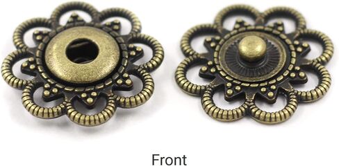 Bezelry 8 Pairs Flower Metal Sew On Snap Buttons 20mm (3/4 inch) (Antique Brass) in Saudi Arabia
