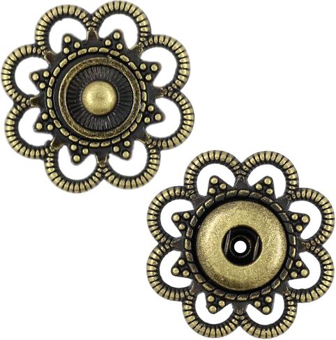 Bezelry 8 Pairs Flower Metal Sew On Snap Buttons 20mm (3/4 inch) (Antique Brass) in Saudi Arabia