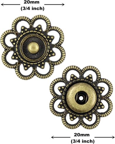 Bezelry 8 Pairs Flower Metal Sew On Snap Buttons 20mm (3/4 inch) (Antique Brass) in Saudi Arabia