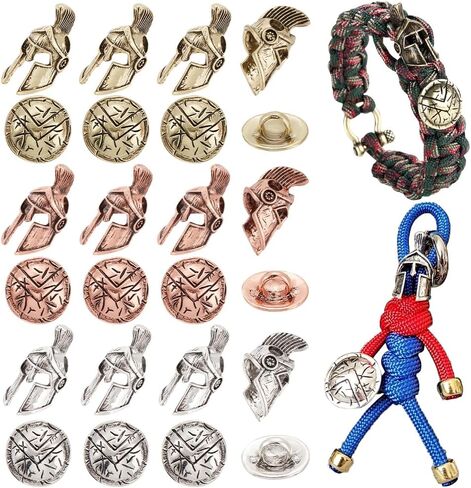UNICRAFTALE24pcs 3 ألوان سبائك الخرز أزرار وسحر EDC الحبل الحبل سوار سلسلة المفاتيح الخرز درع أزرار المتقشف خوذة الأوروبية لتضفير الشعر سوار صنع المجوهرات in Kuwait