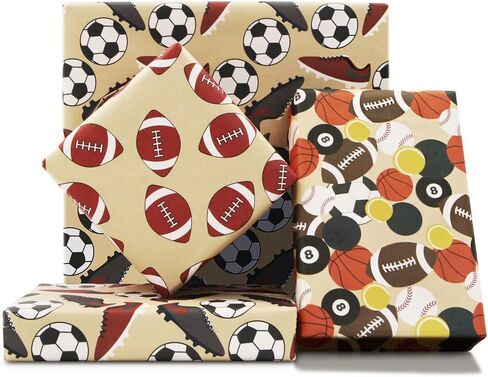 2023 Sports Gift Wrapping Paper, Rugby Basketball Tennis Baseball Football Shoes Kraft Wrapping Paper for Men Boys 20x28 Inches in Saudi Arabia