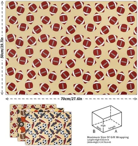 2023 Sports Gift Wrapping Paper, Rugby Basketball Tennis Baseball Football Shoes Kraft Wrapping Paper for Men Boys 20x28 Inches in Saudi Arabia