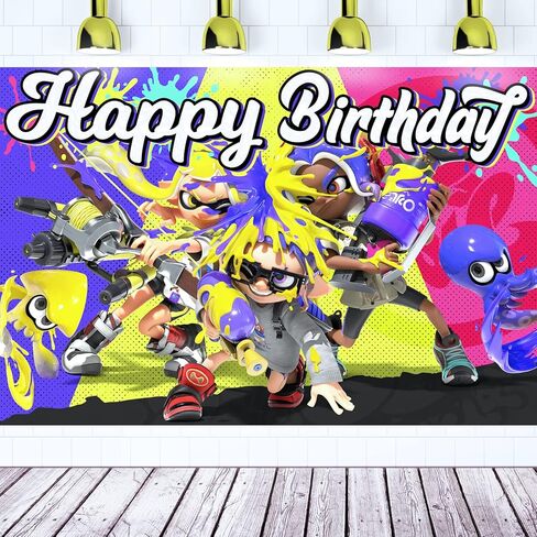 Splatoon Birthday Party Supplies, 5x3 Ft Splatoon Birthday Backdrop Splatoon Party Decorations Banner Kids Splatoon Party Supplies to Host a Splatoon Theme Birthday Party for Boys and Girls in Kuwait