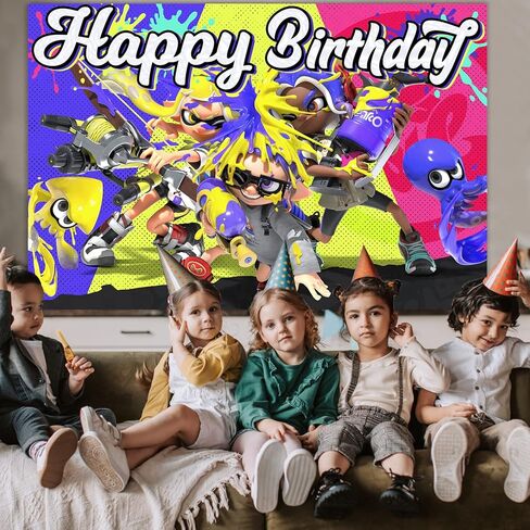 Splatoon Birthday Party Supplies, 5x3 Ft Splatoon Birthday Backdrop Splatoon Party Decorations Banner Kids Splatoon Party Supplies to Host a Splatoon Theme Birthday Party for Boys and Girls in Kuwait