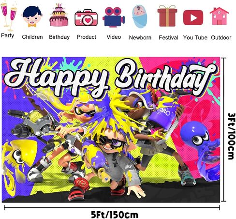 Splatoon Birthday Party Supplies, 5x3 Ft Splatoon Birthday Backdrop Splatoon Party Decorations Banner Kids Splatoon Party Supplies to Host a Splatoon Theme Birthday Party for Boys and Girls in Kuwait