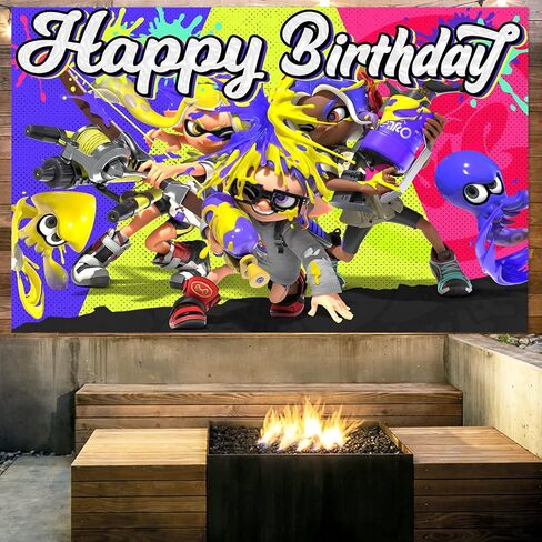 Splatoon Birthday Party Supplies, 5x3 Ft Splatoon Birthday Backdrop Splatoon Party Decorations Banner Kids Splatoon Party Supplies to Host a Splatoon Theme Birthday Party for Boys and Girls in Kuwait