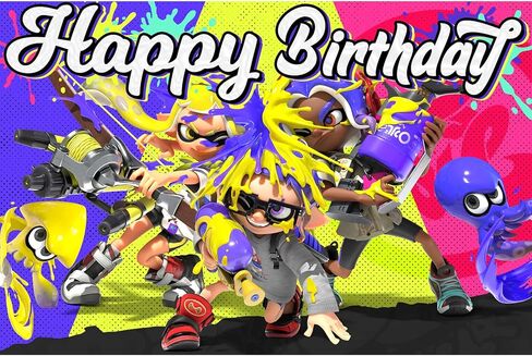Splatoon Birthday Party Supplies, 5x3 Ft Splatoon Birthday Backdrop Splatoon Party Decorations Banner Kids Splatoon Party Supplies to Host a Splatoon Theme Birthday Party for Boys and Girls in Kuwait