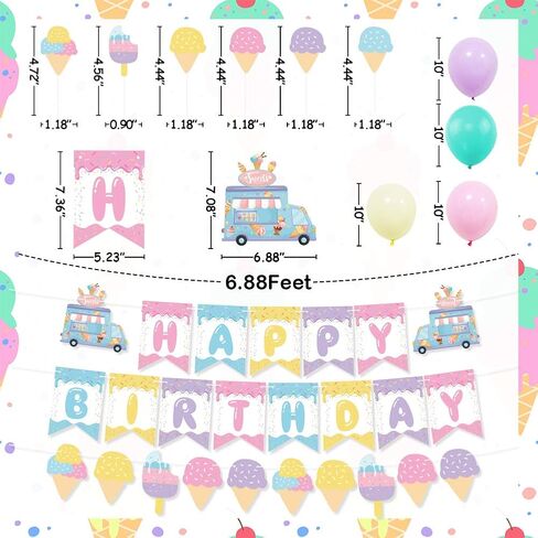 زينة حفلات اعياد الميلاد بتصميم ايس كريم، لافتة عيد ميلاد سعيد لتزيين الكيك والكب كيك وبالون ماكرون للبنات في الصيف وحفلات اعياد الميلاد وحفلات استقبال المولود الجديد in Kuwait