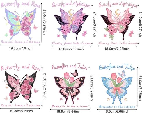 Butterfly and Flower Iron on Decals for Clothing Fabric,Heat Transfer Stickers Vinyl Patches for DIY Couple Clothing T-Shirt Sportswear Hats Gloves Scarves Backpack Canvas Bags Tablecloths Pillow in Kuwait