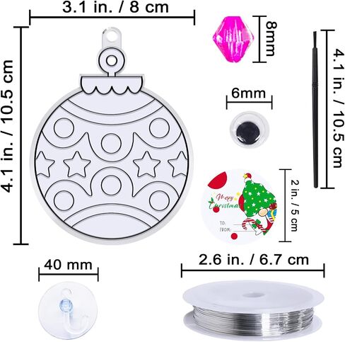 Winlyn 24 Sets Christmas Suncatchers Ornaments Decorations DIY Window Paint Art Suncatchers Christmas Craft Kits Santa Snowman Snowflake Reindeer Sun Catchers for Kids Classroom Activities Art Project in Saudi Arabia