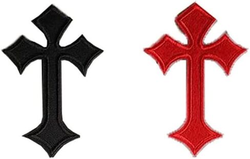 أسود أحمر الصليب التطريز بقع الصليب خياطة الحديد على شارات القوطية المطرزة لحقيبة الجينز قبعة تي شيرت DIY يزين الحرفية الديكور in Kuwait