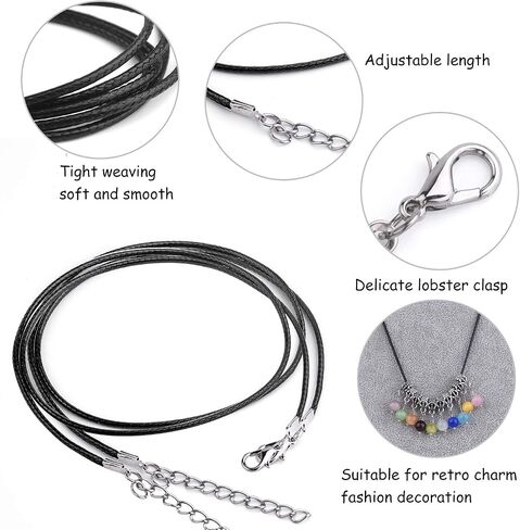 TUPARKA 120 Pcs Waxed Necklace Cord with Clasp Black Necklace Cord for Necklace Bracelet Jewelry Making in Saudi Arabia