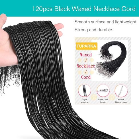 TUPARKA 120 Pcs Waxed Necklace Cord with Clasp Black Necklace Cord for Necklace Bracelet Jewelry Making in Saudi Arabia