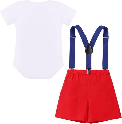 IBTOM CASTLE Baby Boy First Birthday Bunting Flag Outfit Bow Tie Bodysuit Shorts Y-back Suspenders Photo Shoot Clothes Set in Saudi Arabia