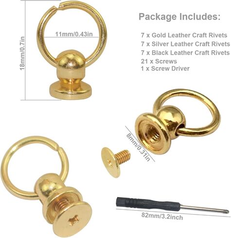 20 مجموعة من المسامير الجلدية ذات الرأس المستدير مع حلقة سحب من سبائك الزنك على شكل حرف O ومسامير تثبيت لحقيبة اليد وحافظة الهاتف المصنوعة من الجلد (فضي) in Kuwait