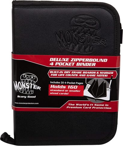 ألبوم جلدي لبطاقات التداول من Monster Deluxe بأربعة جيوب - إغلاق بسحاب، لوحات مسح جافة مدمجة وعلامة - كبيرة 10 صفحات، تحمل ما يصل إلى 160 بطاقة Pokemon وMTG وMagic the Gathering وYugioh وبطاقات رياضية in Saudi Arabia