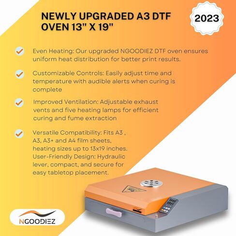 فرن NGOODIEZ DTF - فرن معالجة المسحوق مع 4 مصابيح للتدفئة المتساوية - فرن فيلم PET لنقل الحرارة - مقاس A4 وA3+ يصل إلى 13 بوصة × 19 بوصة in Kuwait